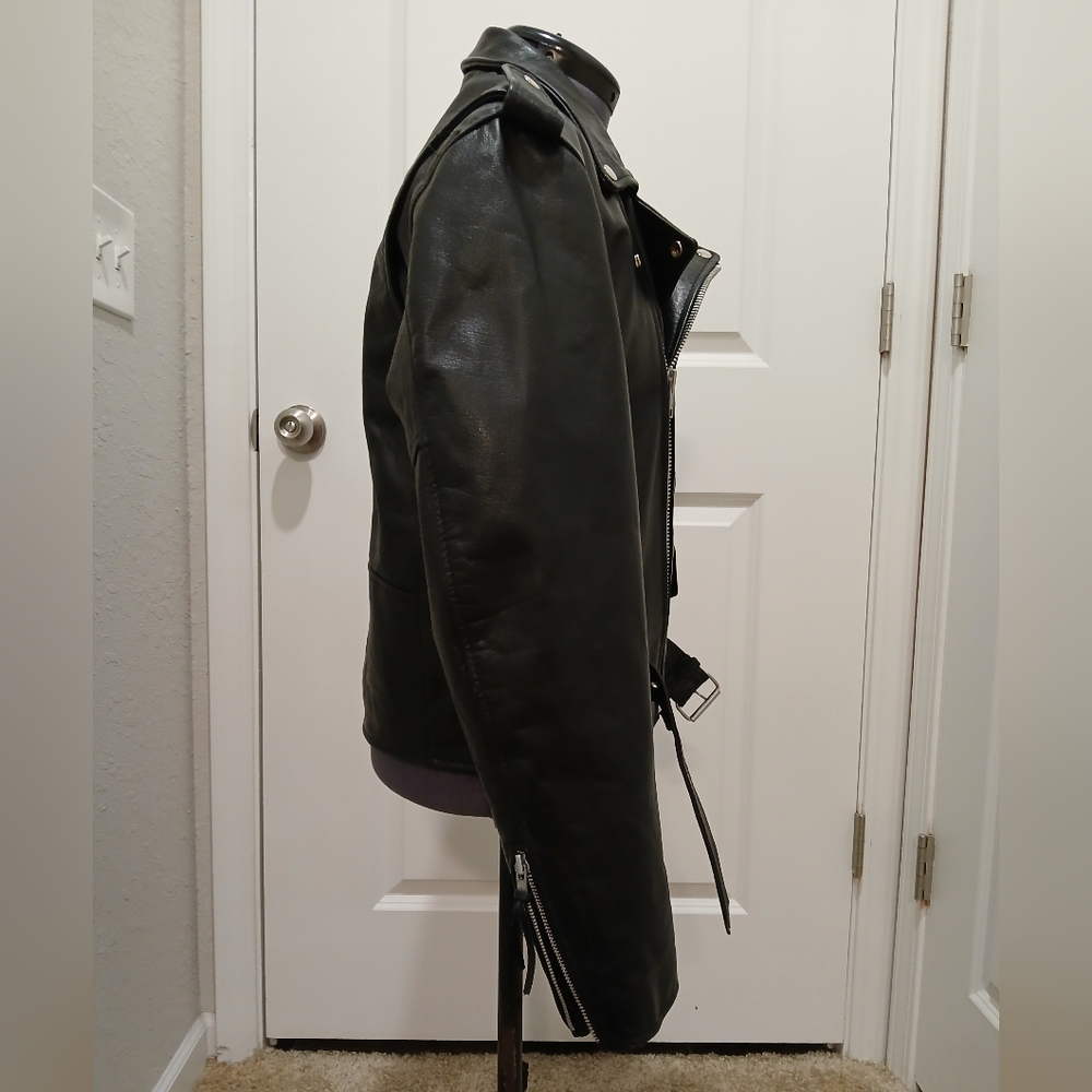 Unik Black‎ Leather Motorcycle Style Jacket - Picture 6 of 13